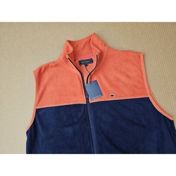 Crown & Ivy Fleece Vest Medium Blue/Orange Full Zip Transitional Pockets - Picture 1 of 9